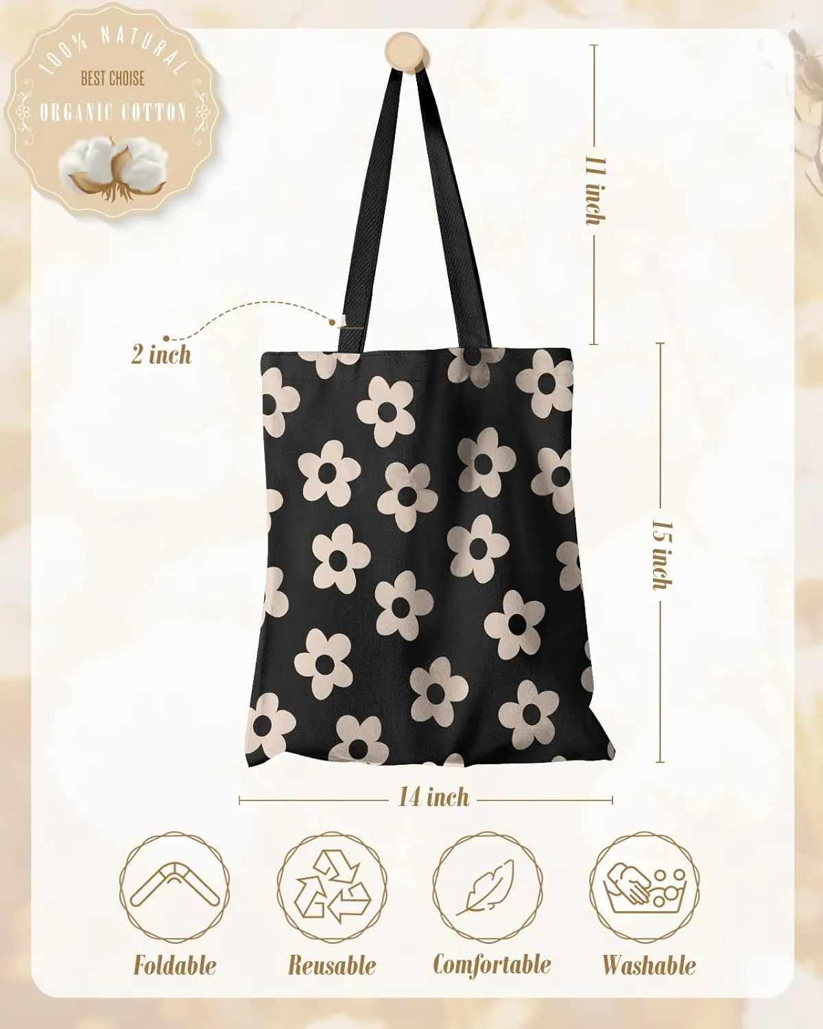 Aesthetic Canvas Tote Bag - Reusable Shoulder Tote Bag for Women Lady Casual Vacation, Shopping, Work, Gym