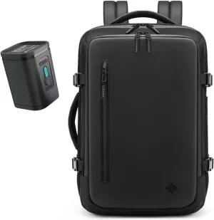 Airback Backpack with Pump 60L Expandable Vacuum Seal Compression Travel Backpacks Water Resistant 17 inch School Laptop Backpack for Airplane(Black, With Air Pump)