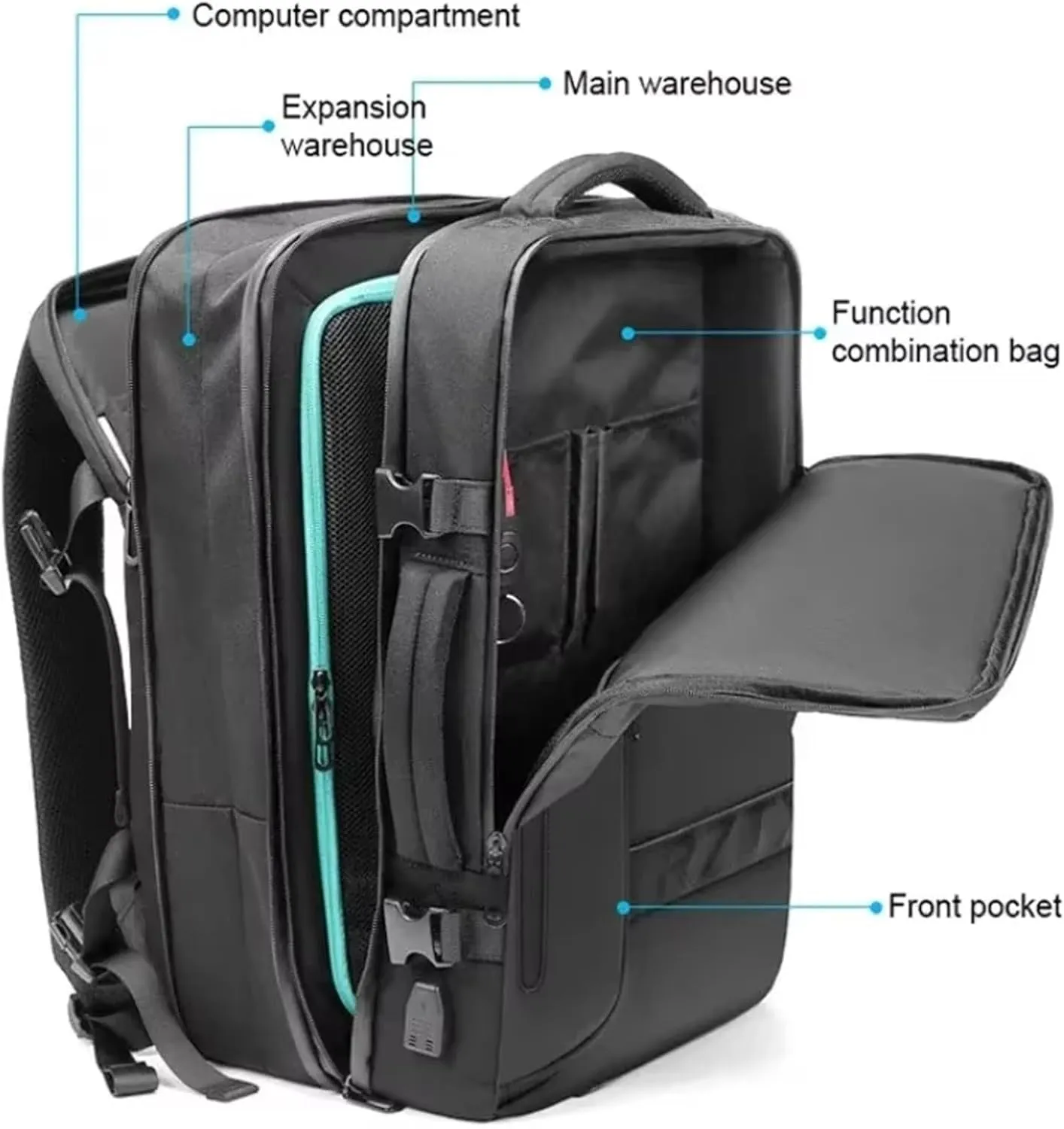 Airback Backpack with Pump 60L Expandable Vacuum Seal Compression Travel Backpacks Water Resistant 17 inch School Laptop Backpack for Airplane(Black, With Air Pump)
