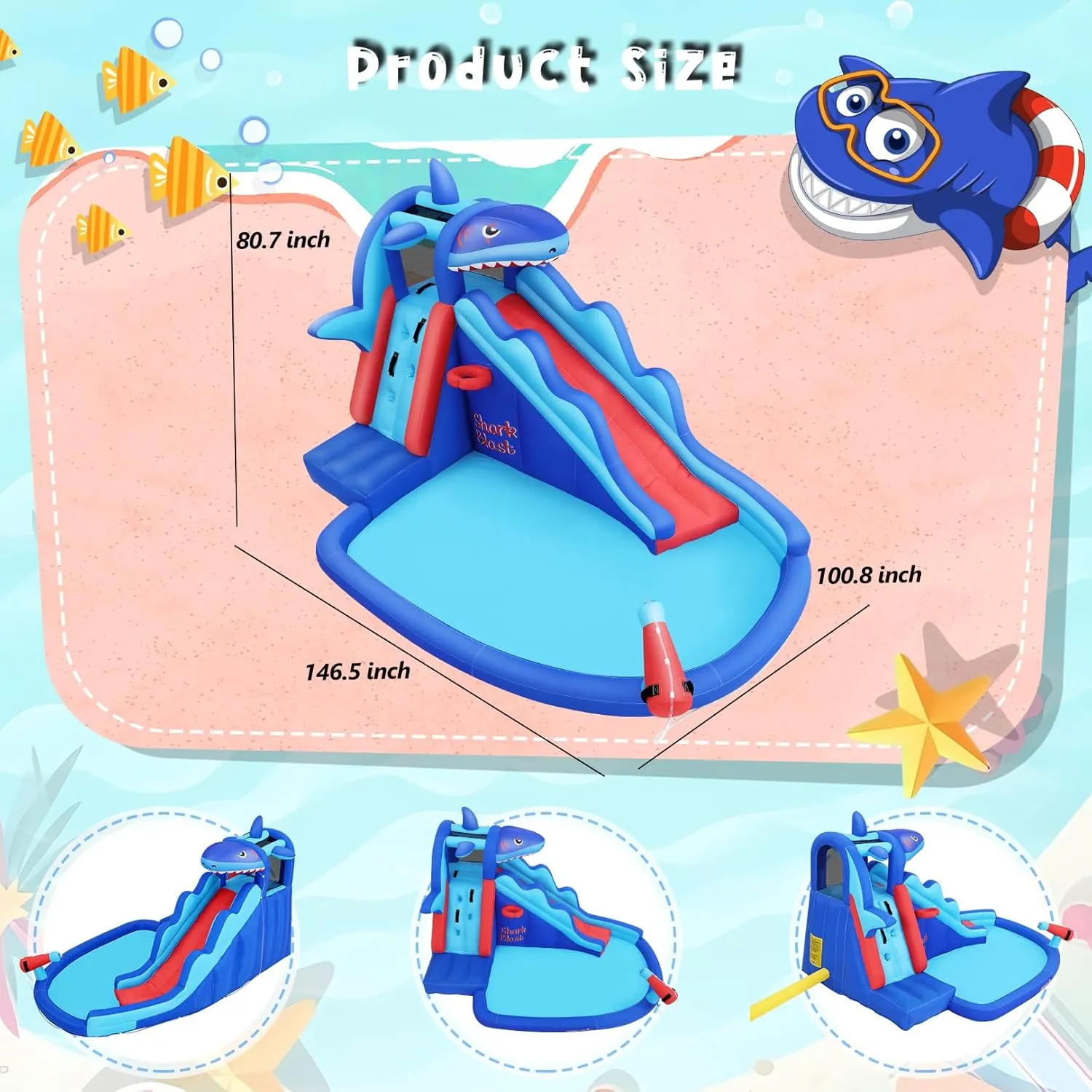 AKEYDIY Inflatable Water Slides for Kids, Inflatable Water Park with Climbing, Basketball Rim, Splash Pool, Water Cannon, Blow up Water Slides for Kids Backyard (Bounce House A2)