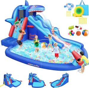 AKEYDIY Inflatable Water Slides for Kids, Inflatable Water Park with Climbing, Basketball Rim, Splash Pool, Water Cannon, Blow up Water Slides for Kids Backyard (Bounce House A2)