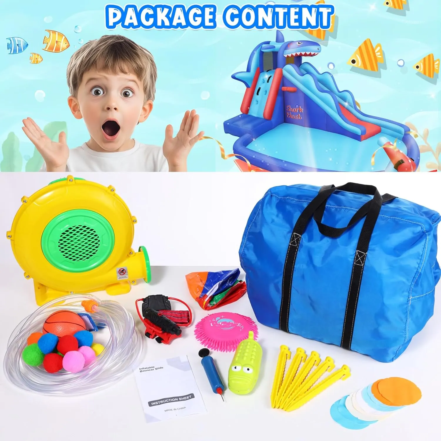 AKEYDIY Inflatable Water Slides for Kids, Inflatable Water Park with Climbing, Basketball Rim, Splash Pool, Water Cannon, Blow up Water Slides for Kids Backyard (Bounce House A2)