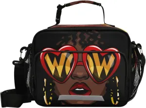 ALAZA Afro African Woman Black Lunch Bag Reusable Insulated Cooler Lunch Tote Bag With Adjustable Shoulder Strap For Office Work Picnic Travel,Size 11 X 4.33 X 9.05 Inch