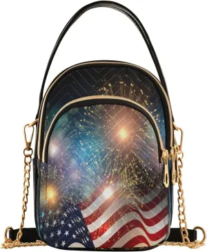 ALAZA Chain Crossbody Bags for Women Celebrate Patriotic Independence Fireworks Usa Quilted Shoulder Crossbody Handbags Travel Cross Body Cell Phone Purses Bags