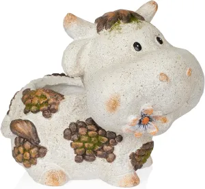 Alpine Corporation WQA1588 Smiling Cow Statue Planter w/Drainage Hole, Stylish Décor for Garden, Patio, & Lawn, 12" H, Gray