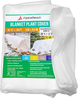 AlpineReach Plant Covers Frost Protection 10 x 30 ft - Thick 1.2 oz/yd² Freeze Blanket to Low 28 °F Temperatures Floating Row, Garden Fabric Material to Protect in Winter Cold, Gardening Down, White
