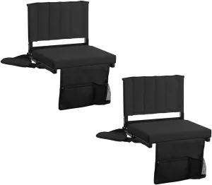 Amazing for less Stadium Seat for Bleachers with Padded Cushion Foldable Stadium Seat Chairs with Back Support, Shoulder Strap, Built-in Cup Holder (Black, 2-Chairs)