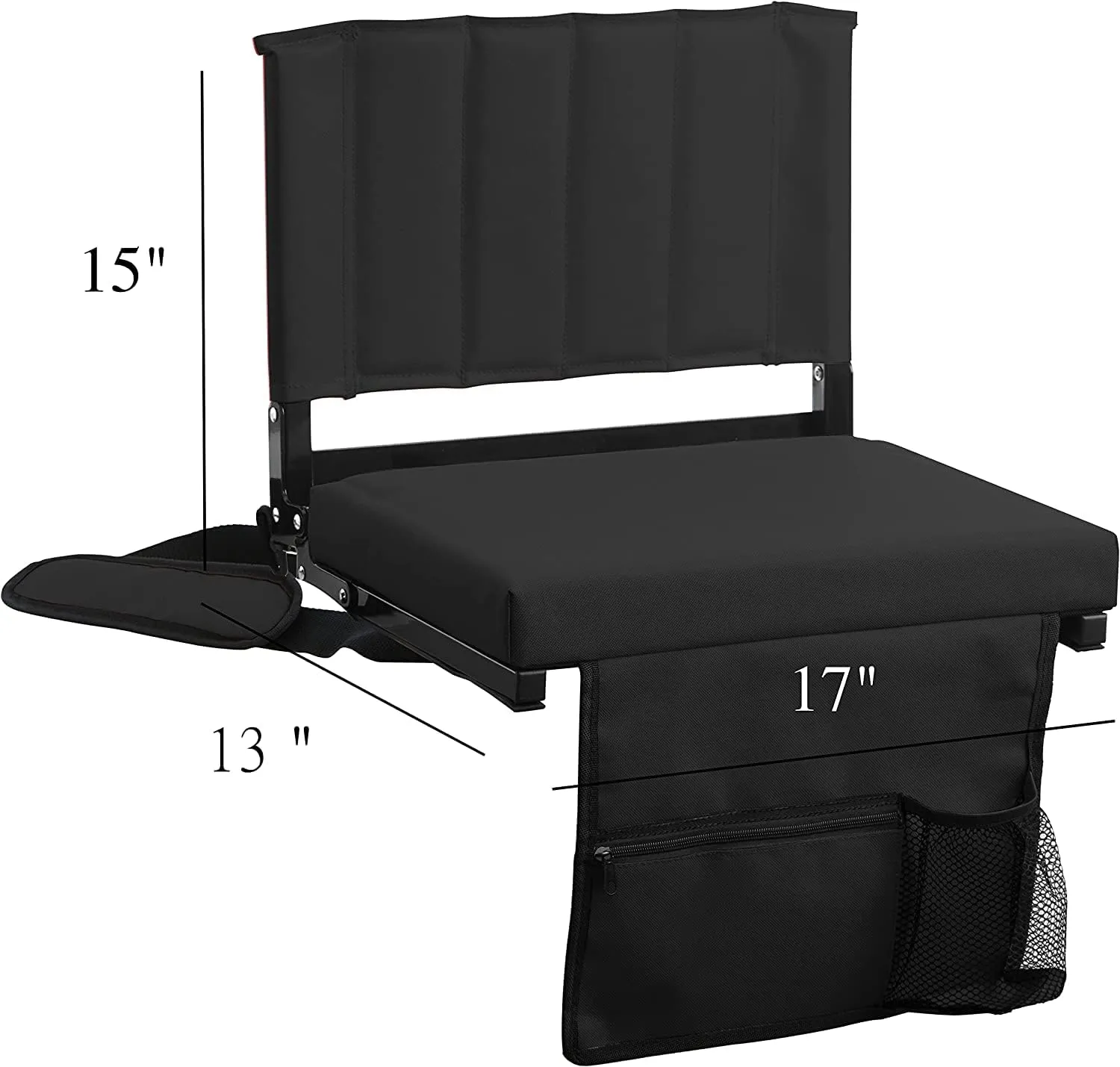 Amazing for less Stadium Seat for Bleachers with Padded Cushion Foldable Stadium Seat Chairs with Back Support, Shoulder Strap, Built-in Cup Holder (Black, 2-Chairs)