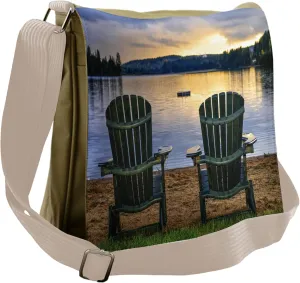 Ambesonne Beach Messenger Bag, Lakeside at Sunset Park, Unisex Cross-body