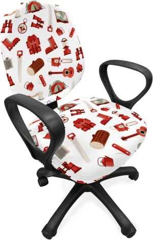 Ambesonne Camping Office Chair Slipcover, Lumberjack Elements from Outdoor Leisure Activities in Vinous Tones, Protective Stretch Decorative Fabric Cover, White Vermilion and Brown
