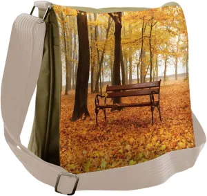 Ambesonne Fall Messenger Bag, Misty Autumn Park Rustic, Unisex Cross-body