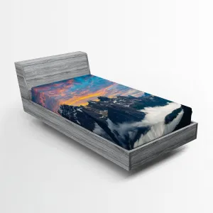 Ambesonne Mountain Fitted Sheet, Alpine Scenery Foggy Italian Natural Park Vivid Sky Above Clouds Photography, Bed Cover with All-Round Elastic Deep Pocket for Comfort, Twin Size, Black White Blue