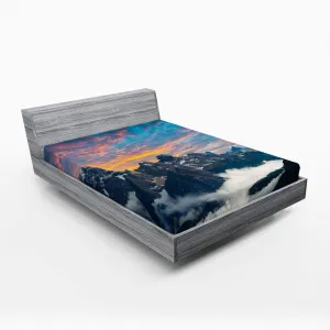 Ambesonne Mountain Fitted Sheet, Alpine Scenery Foggy Italian Natural Park Vivid Sky Above Clouds Photography, Comfy Bed Cover with All-Round Elastic Deep Pocket, California King, Black White Blue