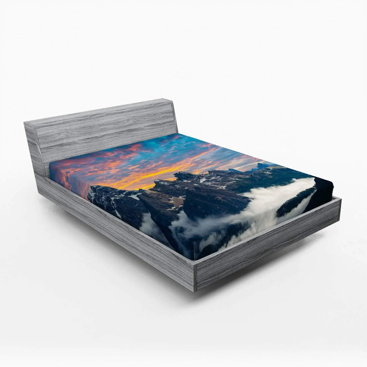 Ambesonne Mountain Fitted Sheet, Alpine Scenery Foggy Italian Natural Park Vivid Sky Above Clouds Photography, Comfy Bed Cover with All-Round Elastic Deep Pocket, California King, Black White Blue