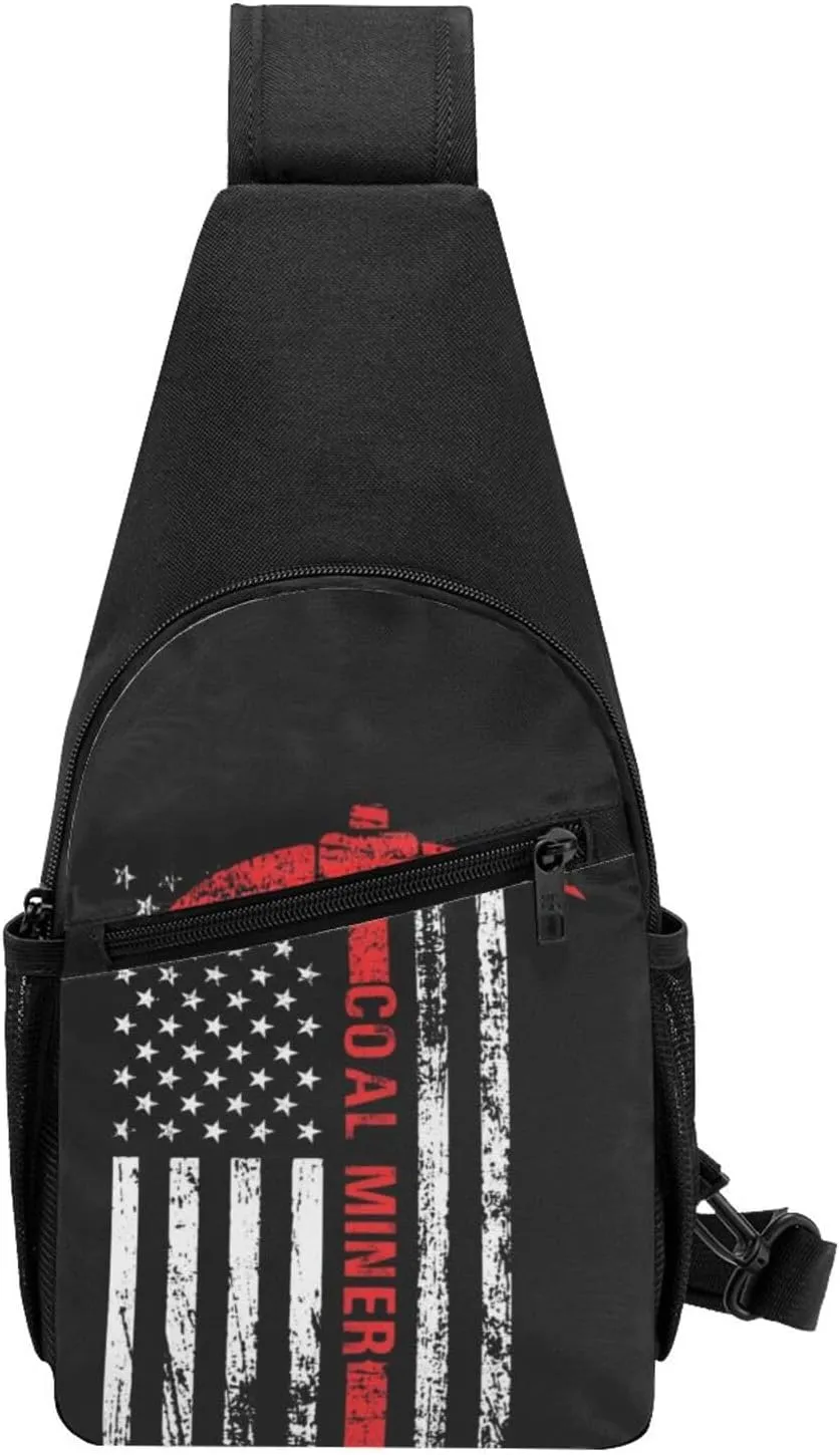 American Flag Coal Miner Unisex Chest Bag Lightweight Crossbody Shoulder Bag Travel Pocket