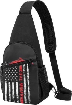 American Flag Coal Miner Unisex Chest Bag Lightweight Crossbody Shoulder Bag Travel Pocket