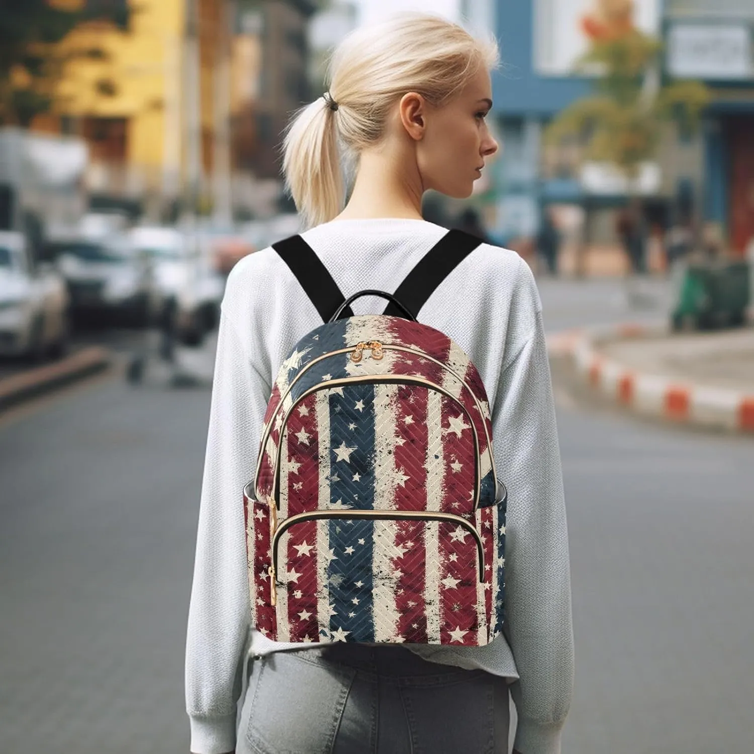 American Flag Mini Backpack Purse for Women Retro Stripes Stars Fashion Daypack Casual Travel Work Bag Ladies Shoulder Purse