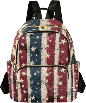 American Flag Mini Backpack Purse for Women Retro Stripes Stars Fashion Daypack Casual Travel Work Bag Ladies Shoulder Purse