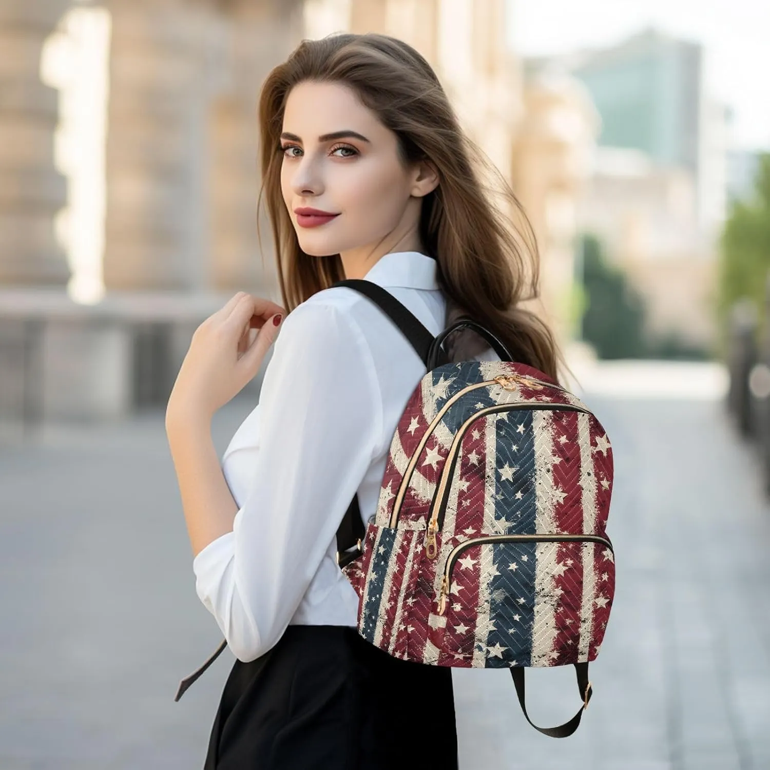 American Flag Mini Backpack Purse for Women Retro Stripes Stars Fashion Daypack Casual Travel Work Bag Ladies Shoulder Purse