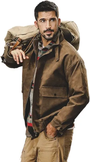 American Retro Motorcycle PU Leather Jacket for Men,Short Loose Fit Aviator Workwear Coat