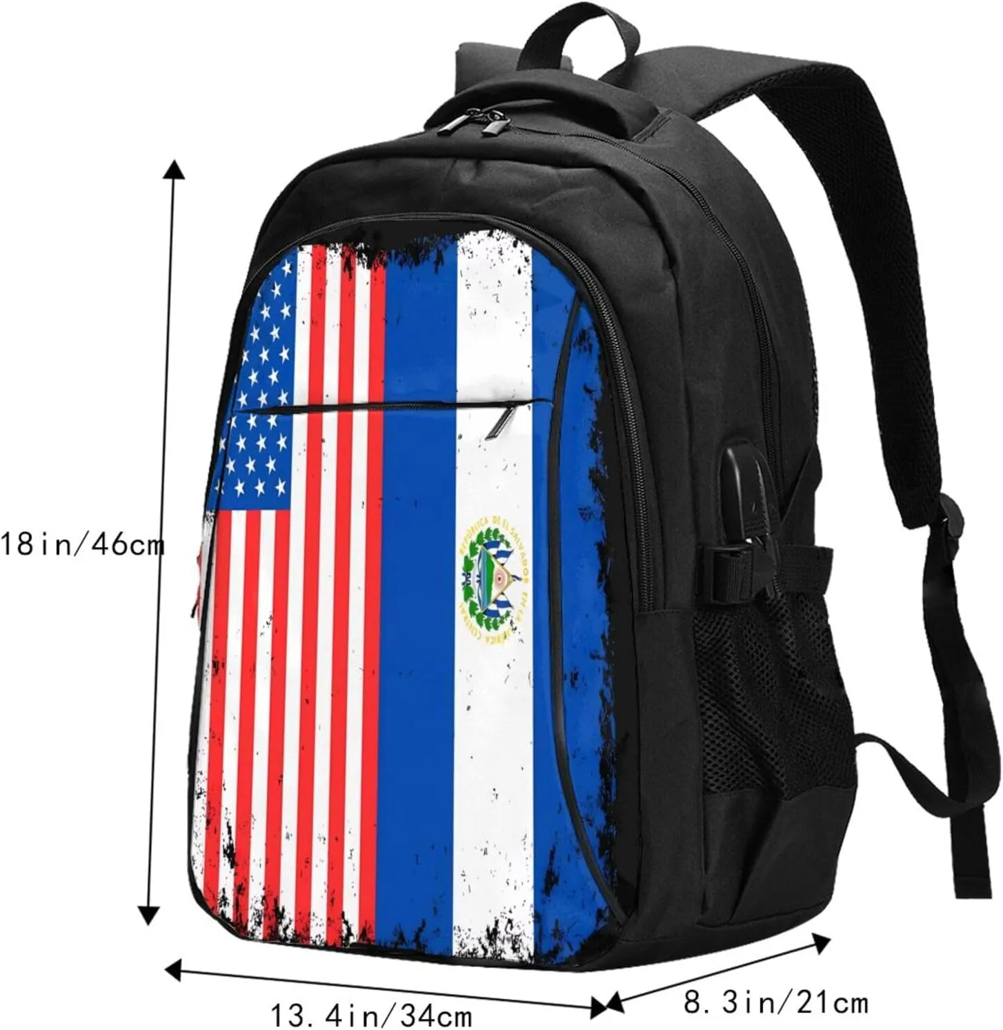American Salvadorian Flag Salvadoreños Roots Business Laptop Backpack Travel Backpacks Outdoor Rucksack Large Bag Daypack with USB Charging Port Multi-Pocket for Hiking Camping