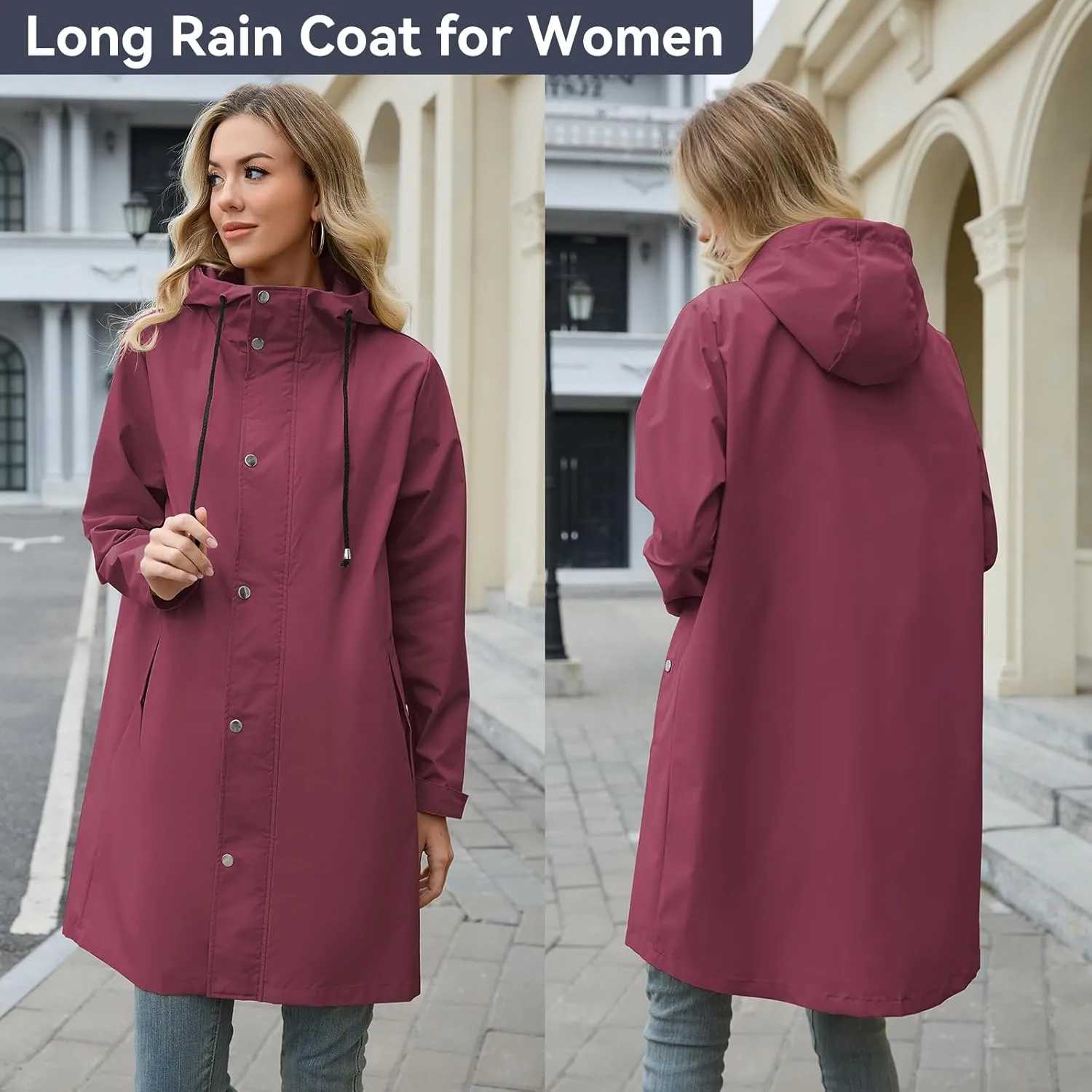 American Trends Packable Waterproof Rain Jacket Women with Hood Raincoat Windbreaker Long Hooded Trench Coats S-2XL Available