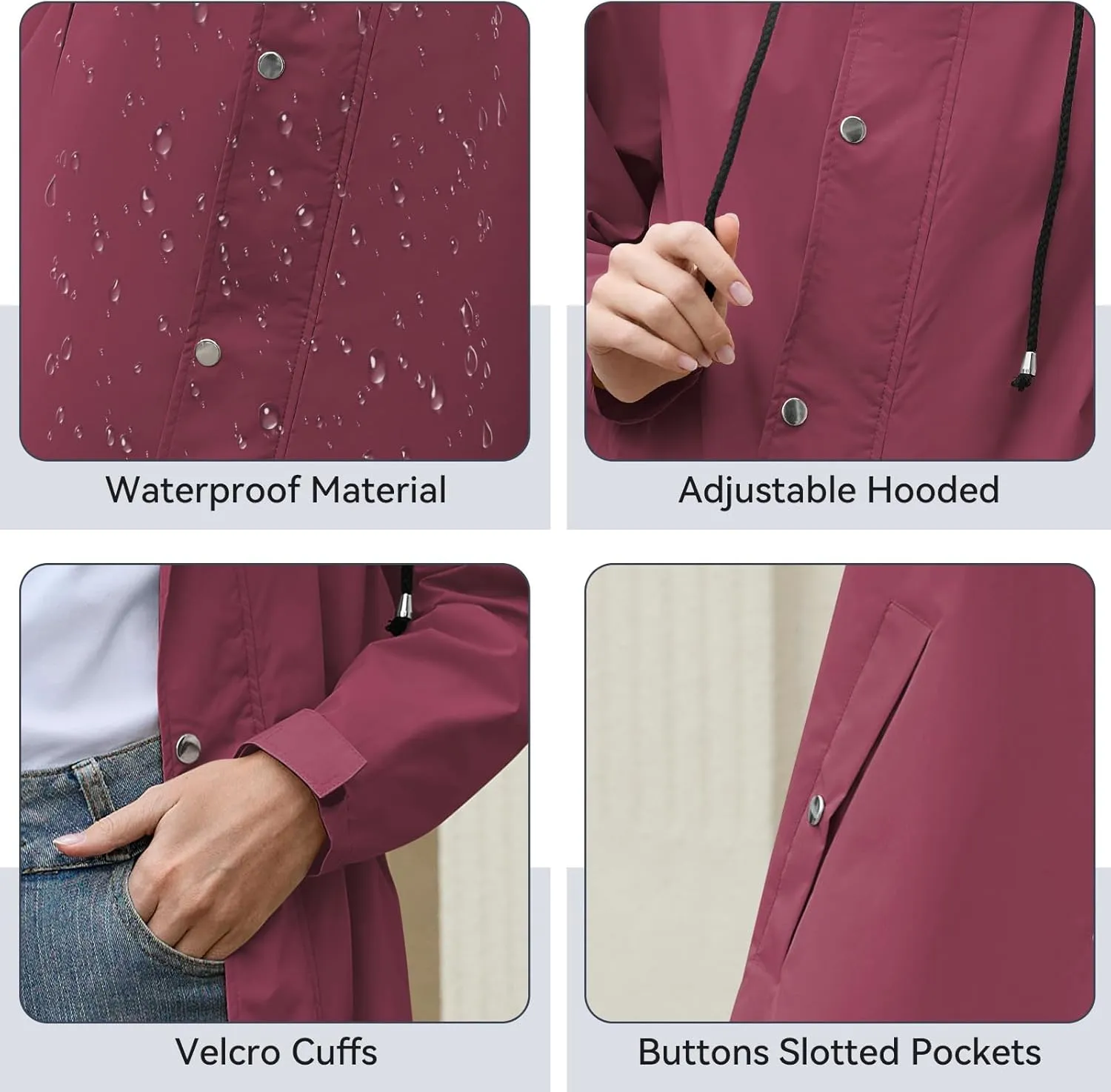 American Trends Packable Waterproof Rain Jacket Women with Hood Raincoat Windbreaker Long Hooded Trench Coats S-2XL Available