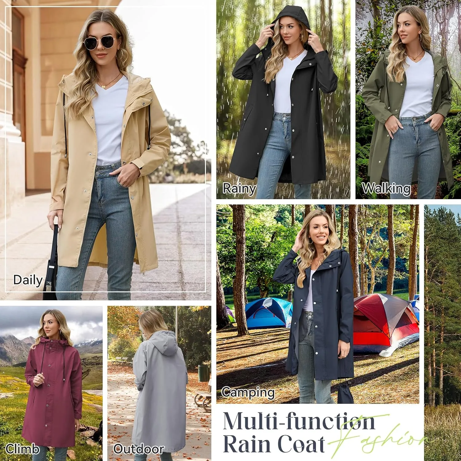 American Trends Packable Waterproof Rain Jacket Women with Hood Raincoat Windbreaker Long Hooded Trench Coats S-2XL Available