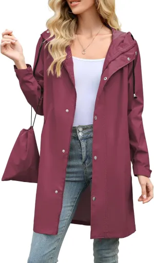 American Trends Packable Waterproof Rain Jacket Women with Hood Raincoat Windbreaker Long Hooded Trench Coats S-2XL Available