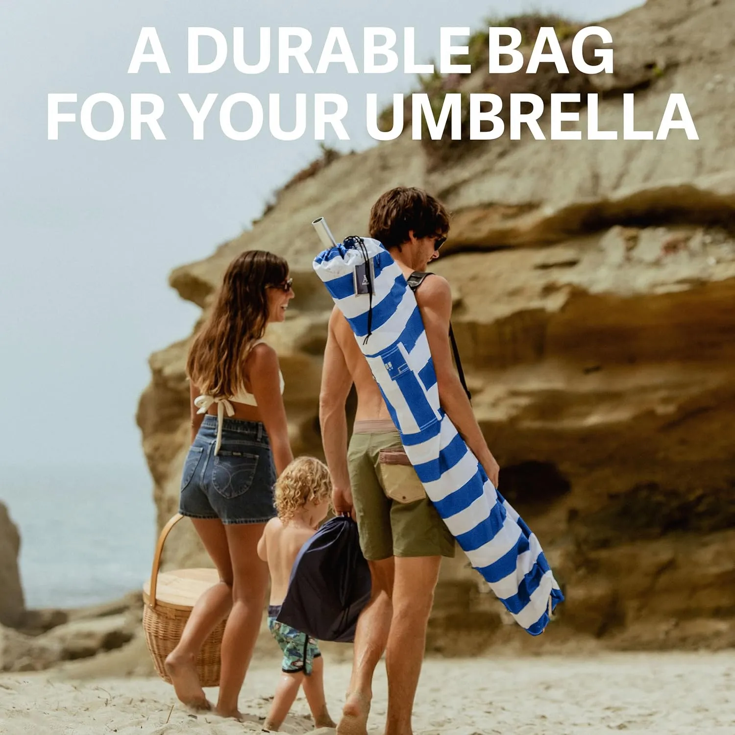 AMMSUN Commercial Grade Heavy Duty Beach Umbrella Carry Bag for storage of Beach & Patio Umbrellas,Universal Foldable Umbrella Bag, Fits Most Outdoor Umbrellas, Blue Stripe