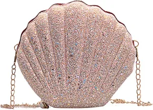 ANKOMINA Glitter Sequin Small Shell Shape Shoulder Handbags Phone Money Pouch Chain Crossbody Purse for Women Little Girls
