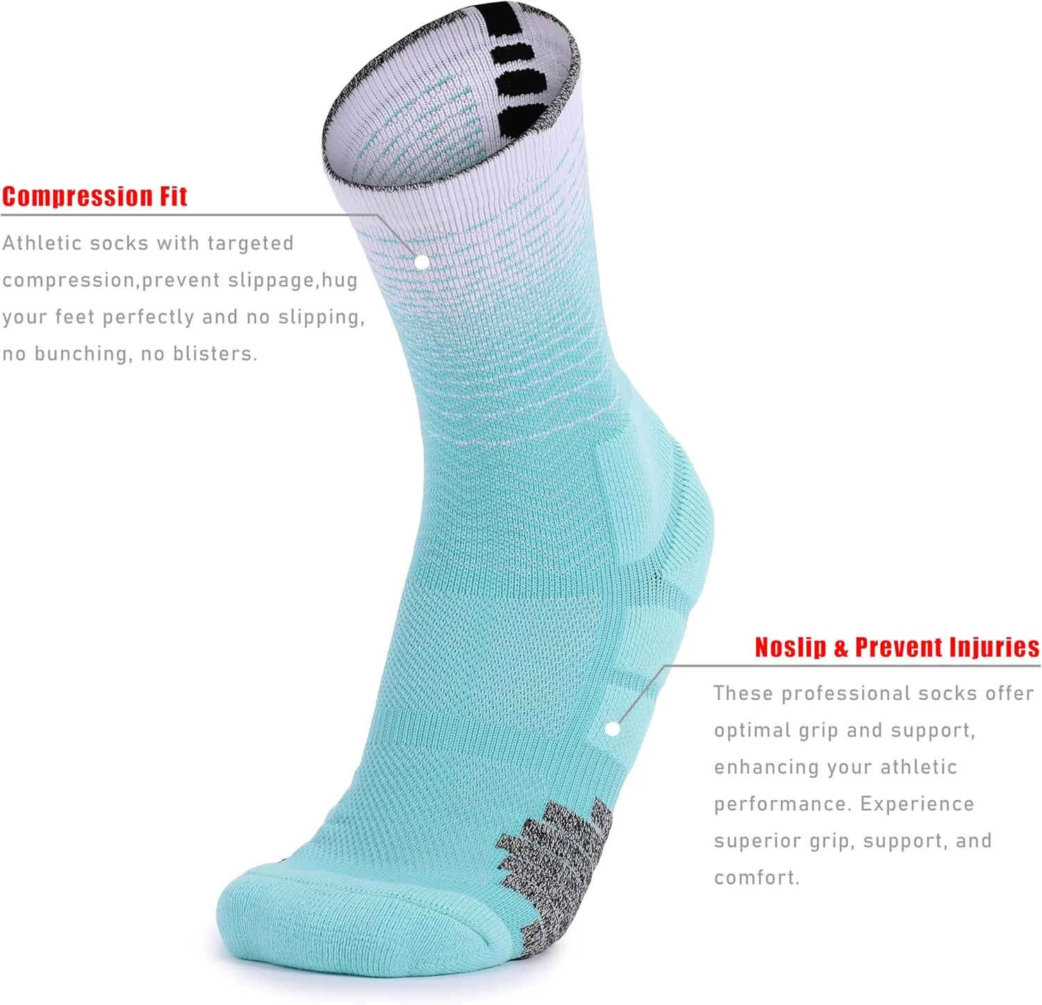 AnsrJ Basketball socks for Men or Women,Elite Athletic Cushion Crew Socks with Arch Compression 3-Pack