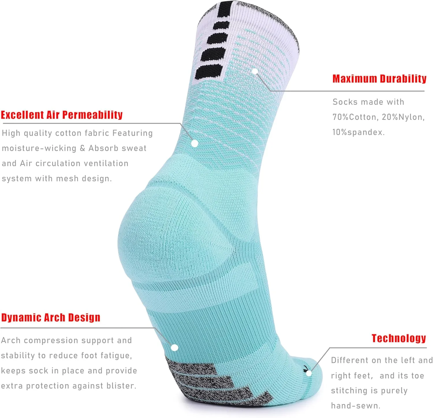 AnsrJ Basketball socks for Men or Women,Elite Athletic Cushion Crew Socks with Arch Compression 3-Pack