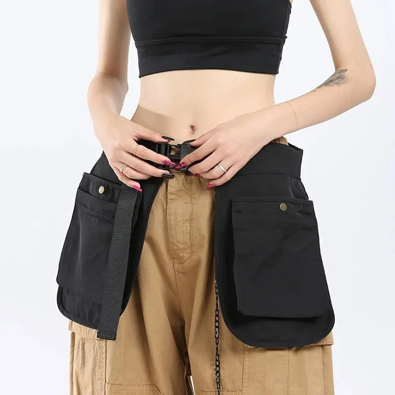 ANYHOUZ Gardening Apron Black Half Waist Canvas Multi Pocket Adjustable Industrial Tools Overalls For Men and Women