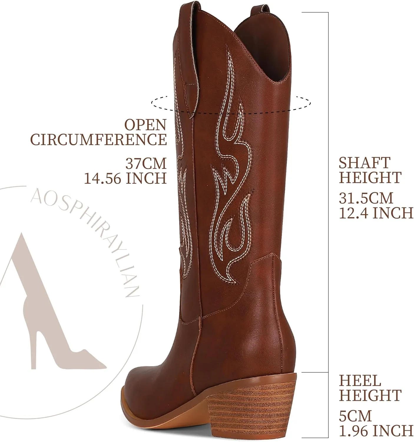 AOSPHIRAYLIAN Cowboy Boots for Women Retro Pointed Toe Pull On Block Chunky Heel Glitter Sparkly Metallic Embroidecamel Country Concert Outfits Calf Western Cowgirl Boots