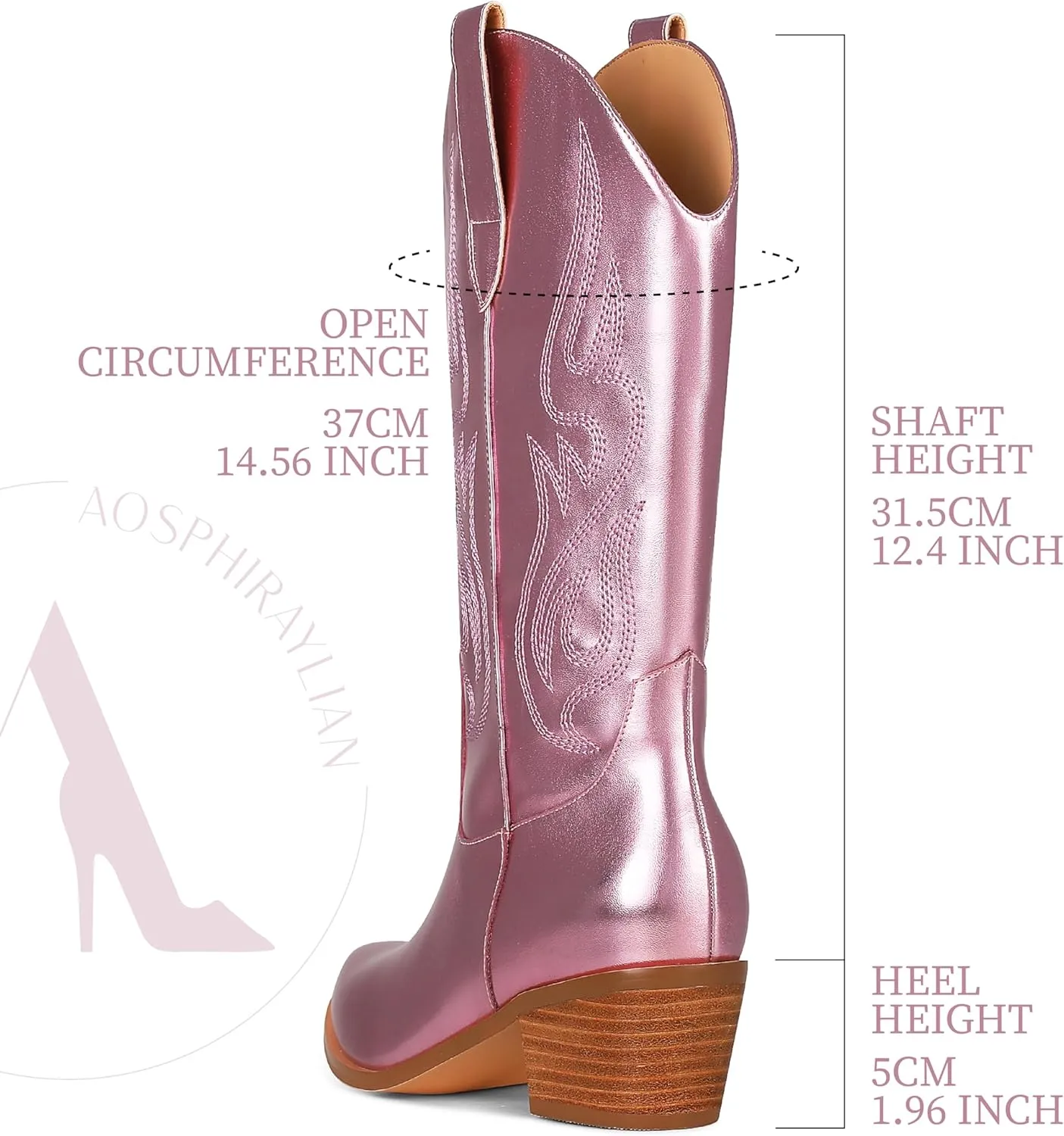 AOSPHIRAYLIAN Cowboy Boots for Women Retro Pointed Toe Pull On Block Chunky Heel Glitter Sparkly Metallic Embroidecamel Country Concert Outfits Calf Western Cowgirl Boots