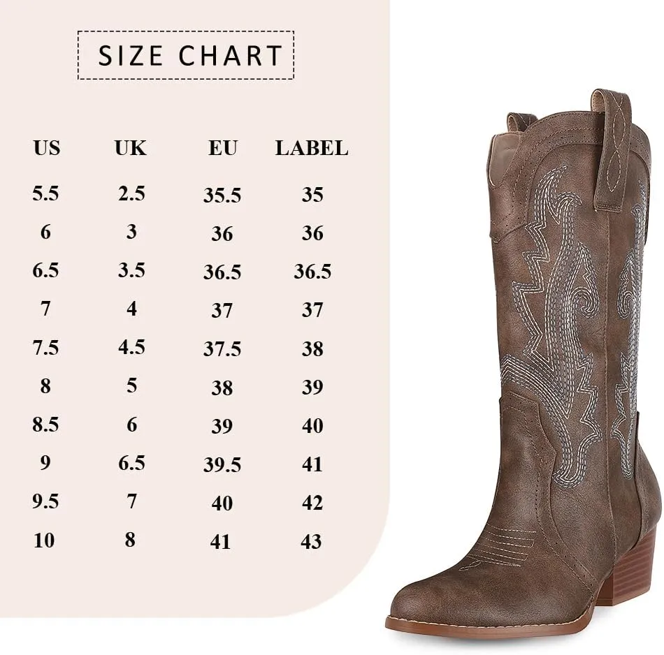 AOSPHIRAYLIAN Cowboy Boots for Women Retro Pointed Toe Pull On Block Chunky Heel Glitter Sparkly Metallic Embroidecamel Country Concert Outfits Calf Western Cowgirl Boots