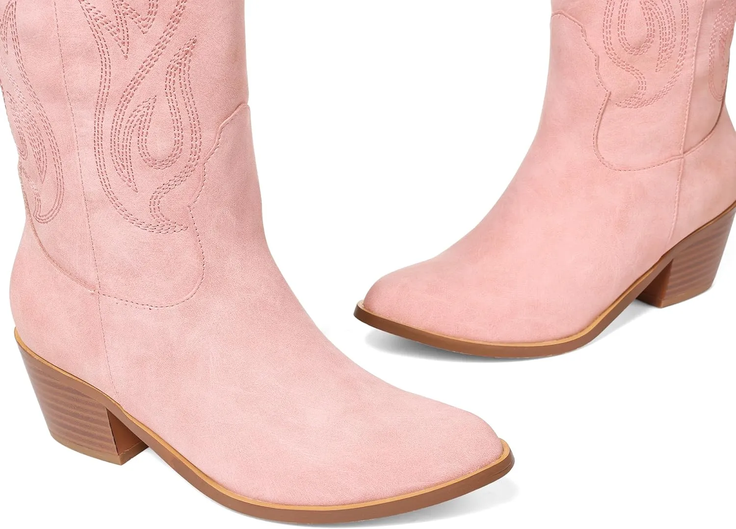 AOSPHIRAYLIAN Cowboy Boots for Women Retro Pointed Toe Pull On Block Chunky Heel Glitter Sparkly Metallic Embroidecamel Country Concert Outfits Calf Western Cowgirl Boots