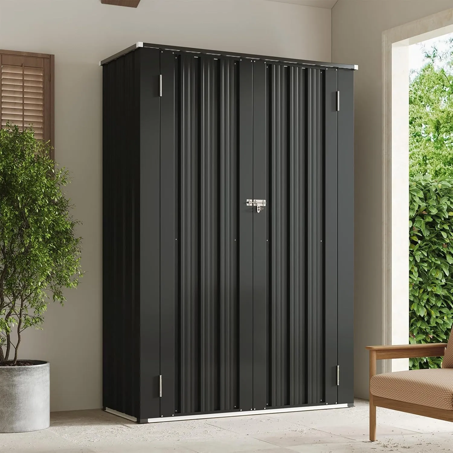 Aoxun 32 Cu.Ft Outdoor Storage Cabinet 68" H Metal Vertical Shed with 2 Adjustable Shelves Outdoor Waterproof Tall Cabinet for Garden, Garage, Porch (Black)