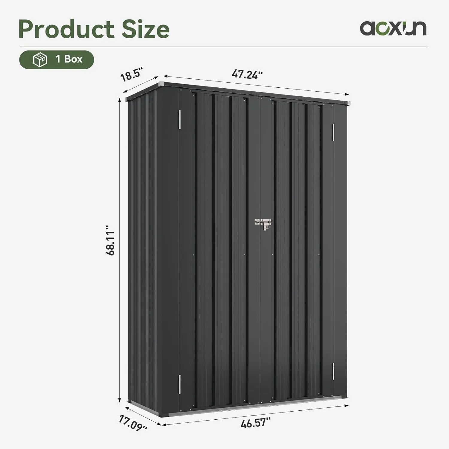 Aoxun 32 Cu.Ft Outdoor Storage Cabinet 68" H Metal Vertical Shed with 2 Adjustable Shelves Outdoor Waterproof Tall Cabinet for Garden, Garage, Porch (Black)