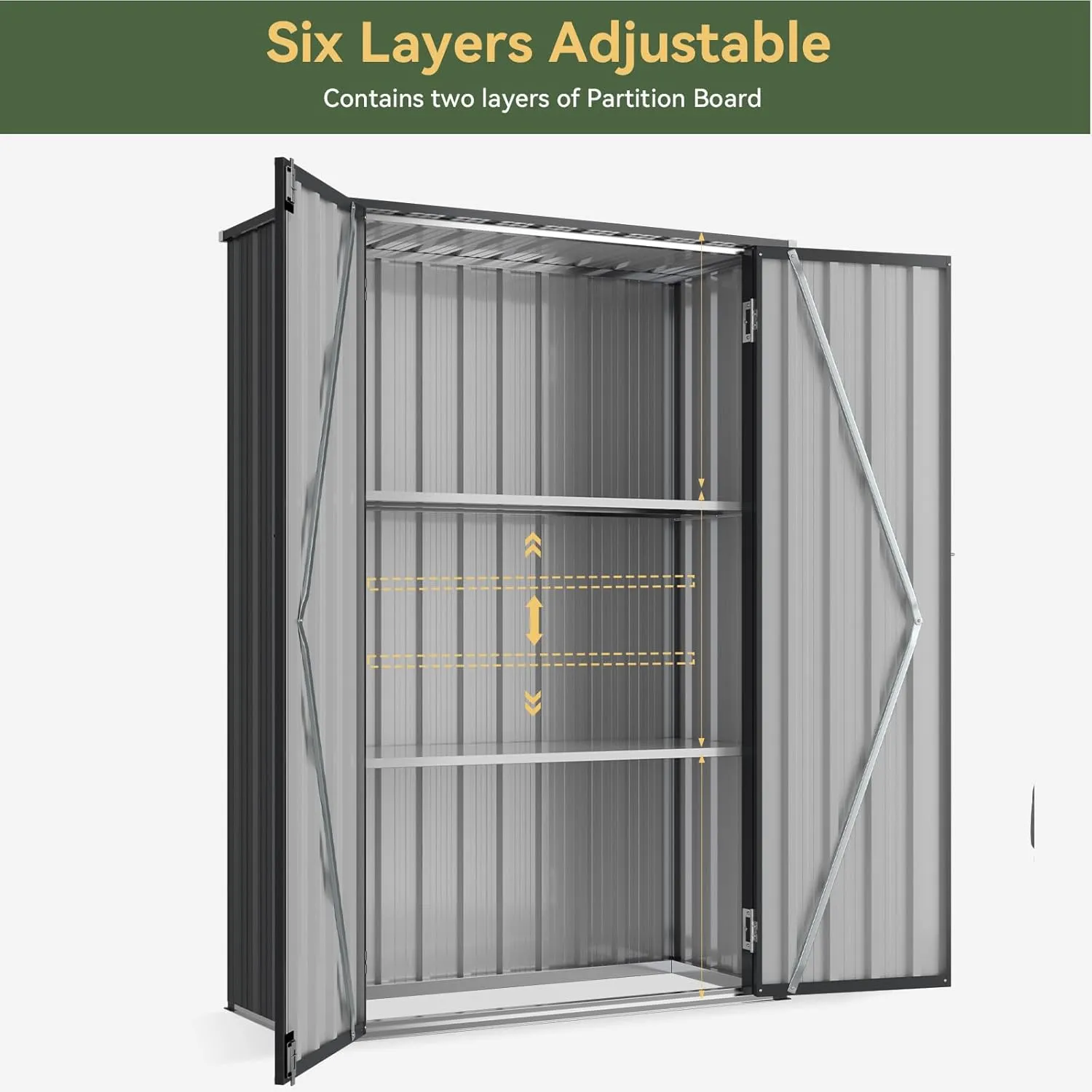 Aoxun 32 Cu.Ft Outdoor Storage Cabinet 68" H Metal Vertical Shed with 2 Adjustable Shelves Outdoor Waterproof Tall Cabinet for Garden, Garage, Porch (Black)