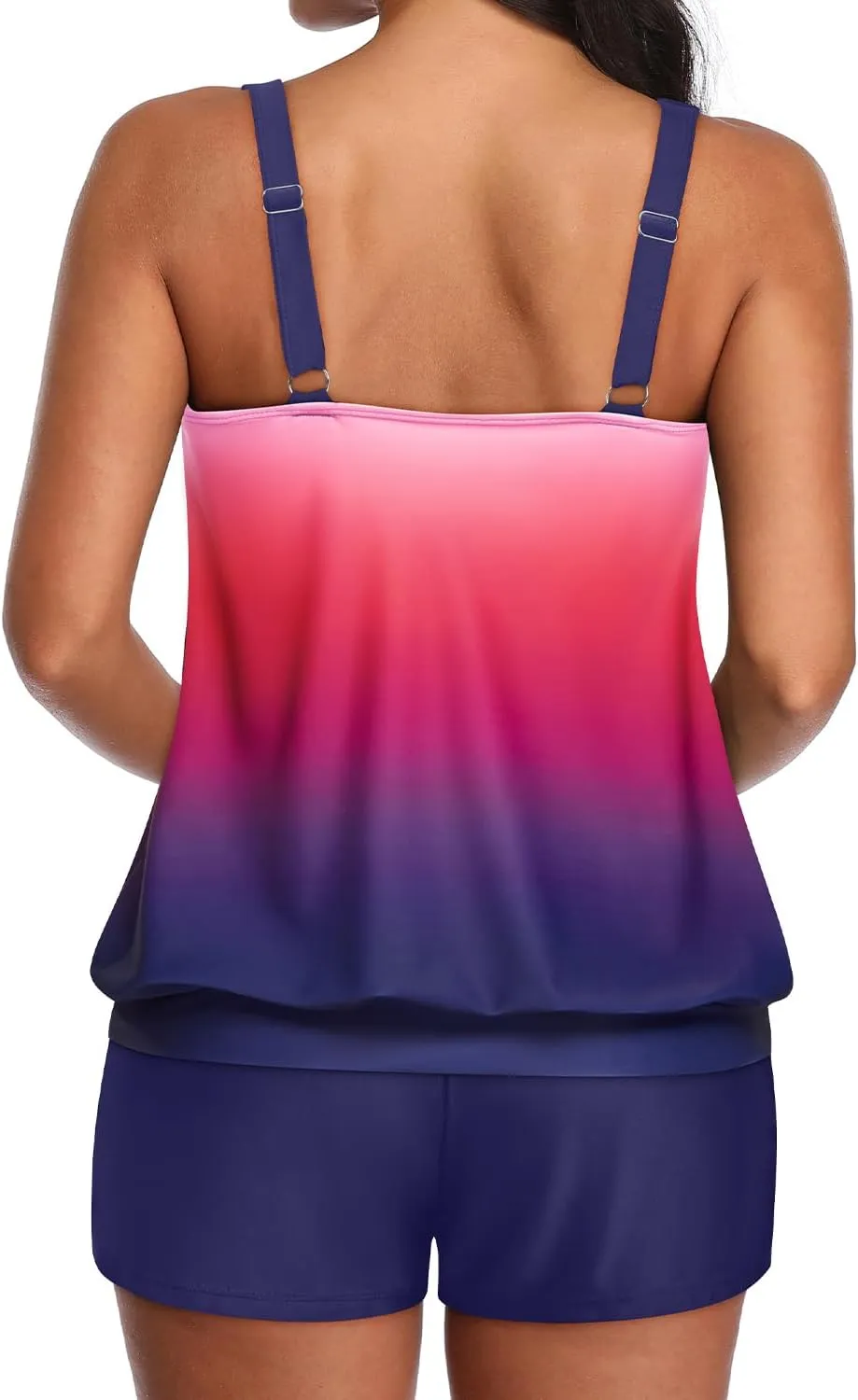 Aqua Eve Two Piece Women's Tankini Swimsuits Blouson Swim Tank Top with Shorts Modest Bathing Suits
