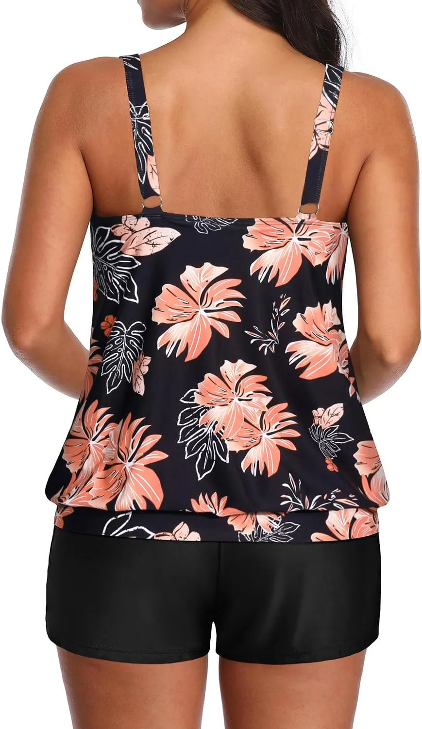 Aqua Eve Two Piece Women's Tankini Swimsuits Blouson Swim Tank Top with Shorts Modest Bathing Suits