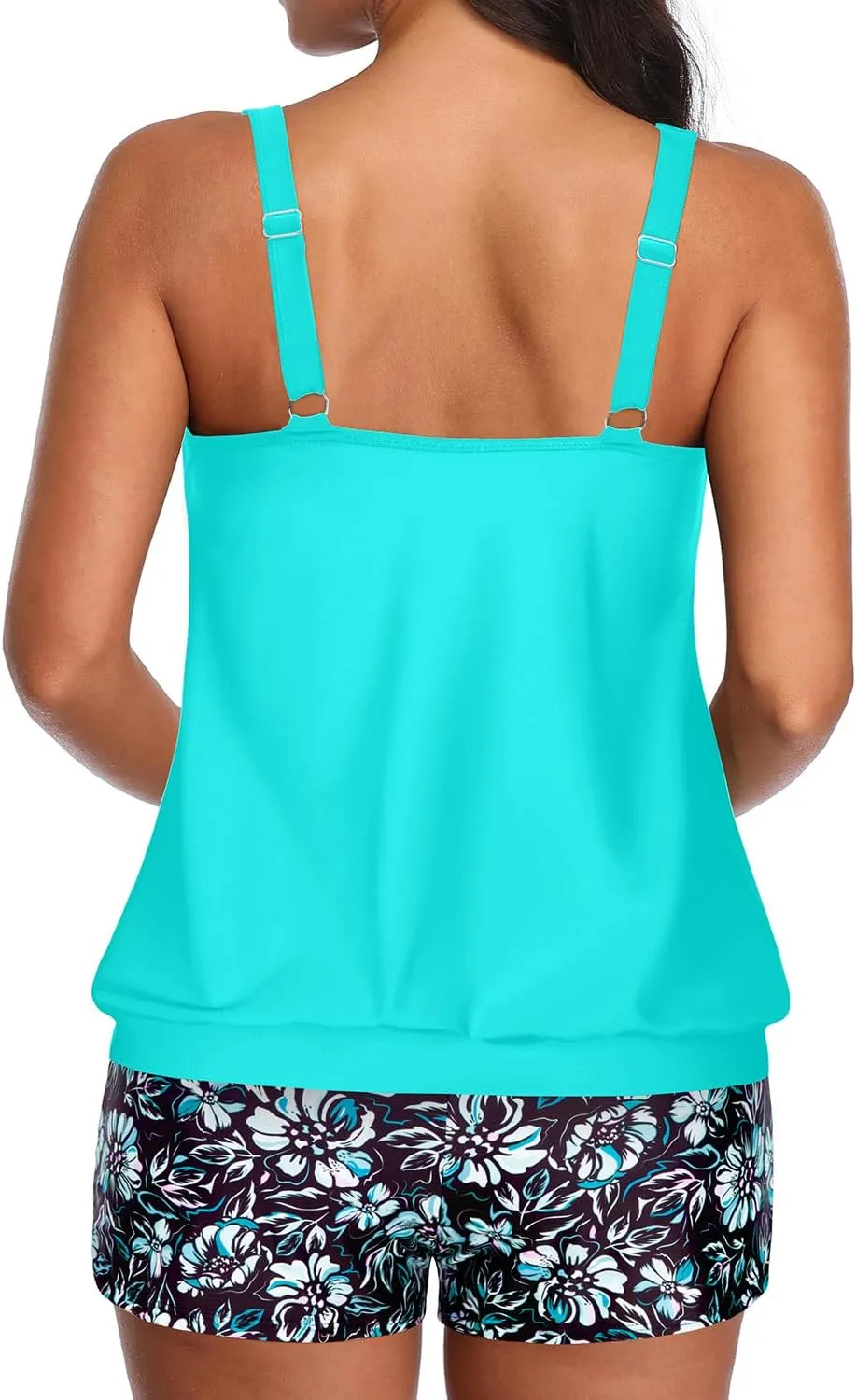 Aqua Eve Two Piece Women's Tankini Swimsuits Blouson Swim Tank Top with Shorts Modest Bathing Suits