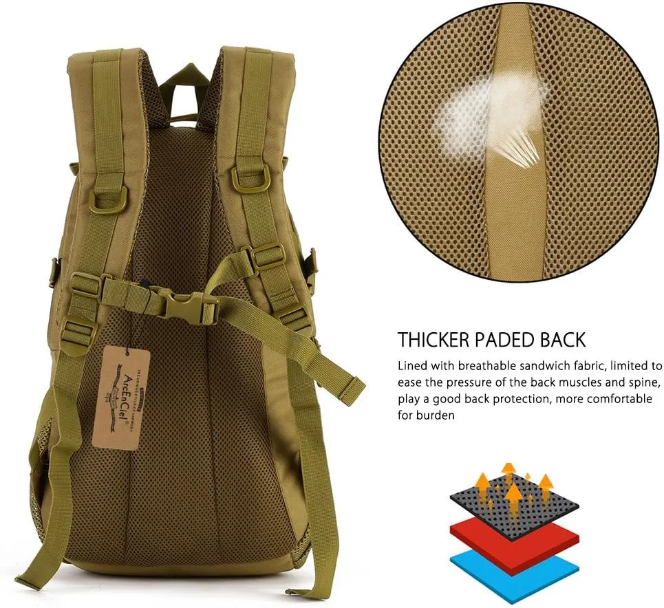 ArcEnCiel Motorcycle Backpack Tactical Military Bag for Outdoor Hiking Camping Trekking - Rain Cover Patch Included