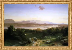 Art Oyster Johann Hermann Carmiencke View of The Hudson from Hyde Park - 16" x 24" Premium Canvas Print with Antique Gold Finish Frame
