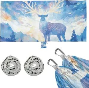 Art Painting Elk Deer Blue Moon Outdoor Hammock with Tree Straps Fabric Hammock for Camping Travel Accessories
