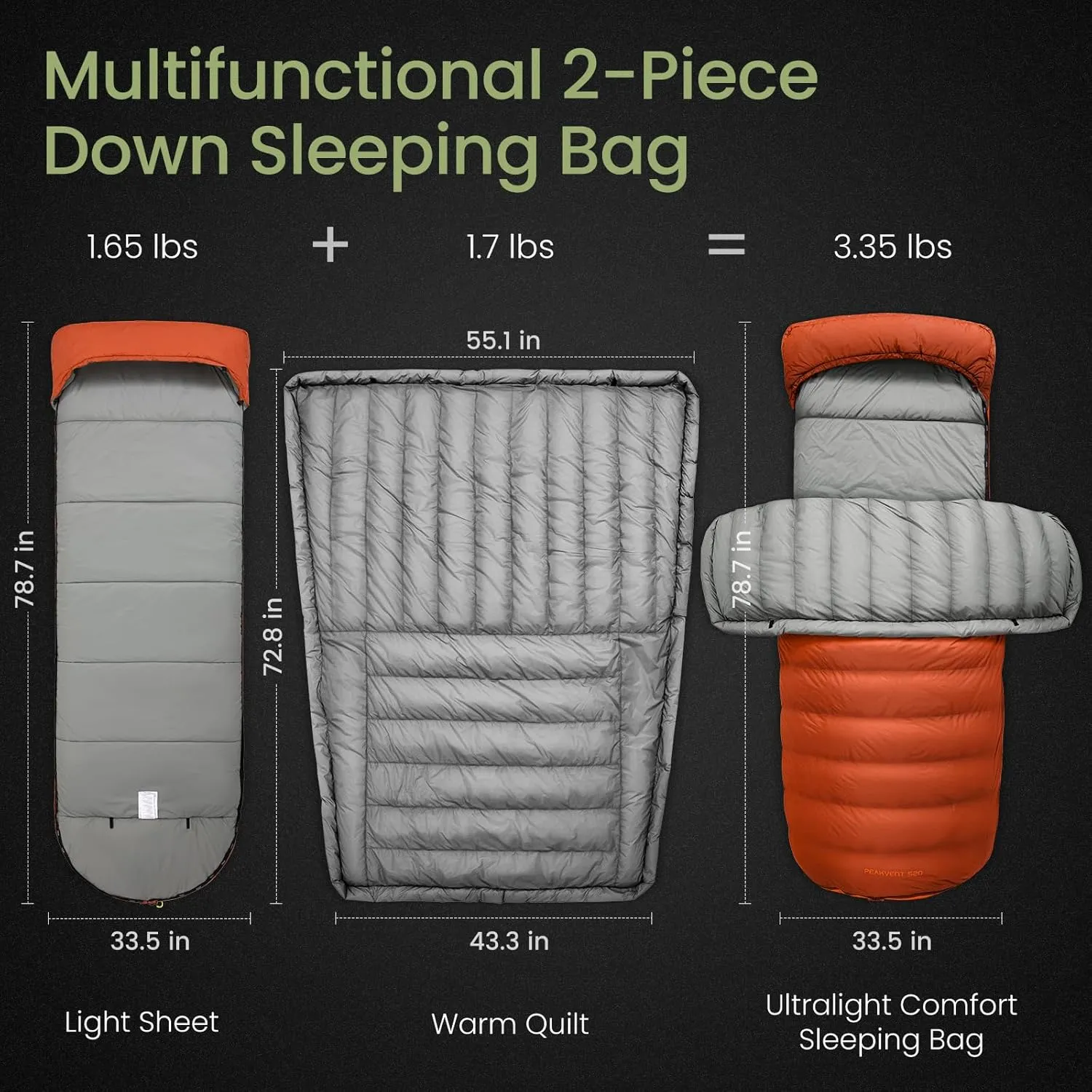 ATEPA Down Sleeping Bag, Recycled 650FP 0 Degree 40 Degree 4 Season Summer & Winter Compact Rectangle Lightweight Waterproof Wearable Sleeping Bag with Compression Sack for Camping Backpacking Hiking