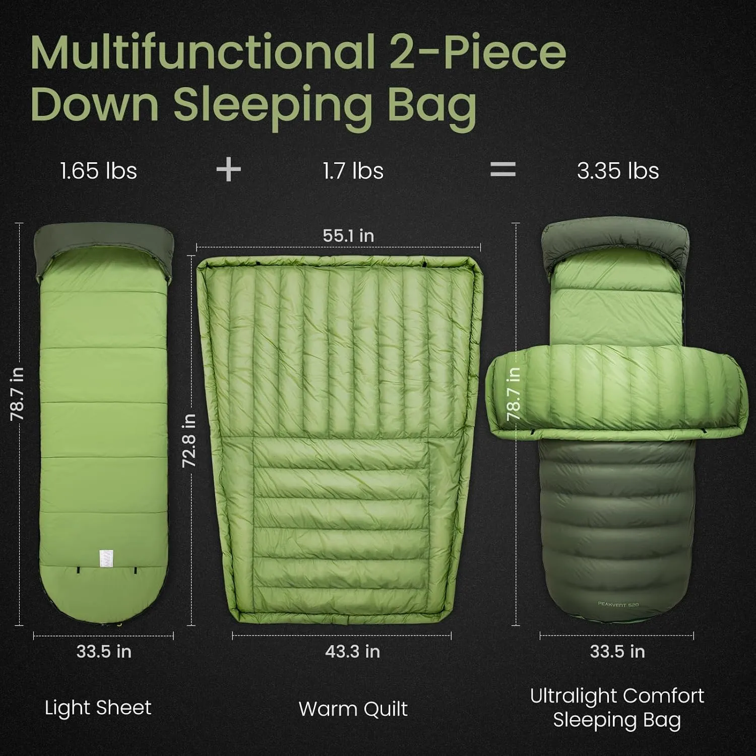 ATEPA Down Sleeping Bag, Recycled 650FP 0 Degree 40 Degree 4 Season Summer & Winter Compact Rectangle Lightweight Waterproof Wearable Sleeping Bag with Compression Sack for Camping Backpacking Hiking