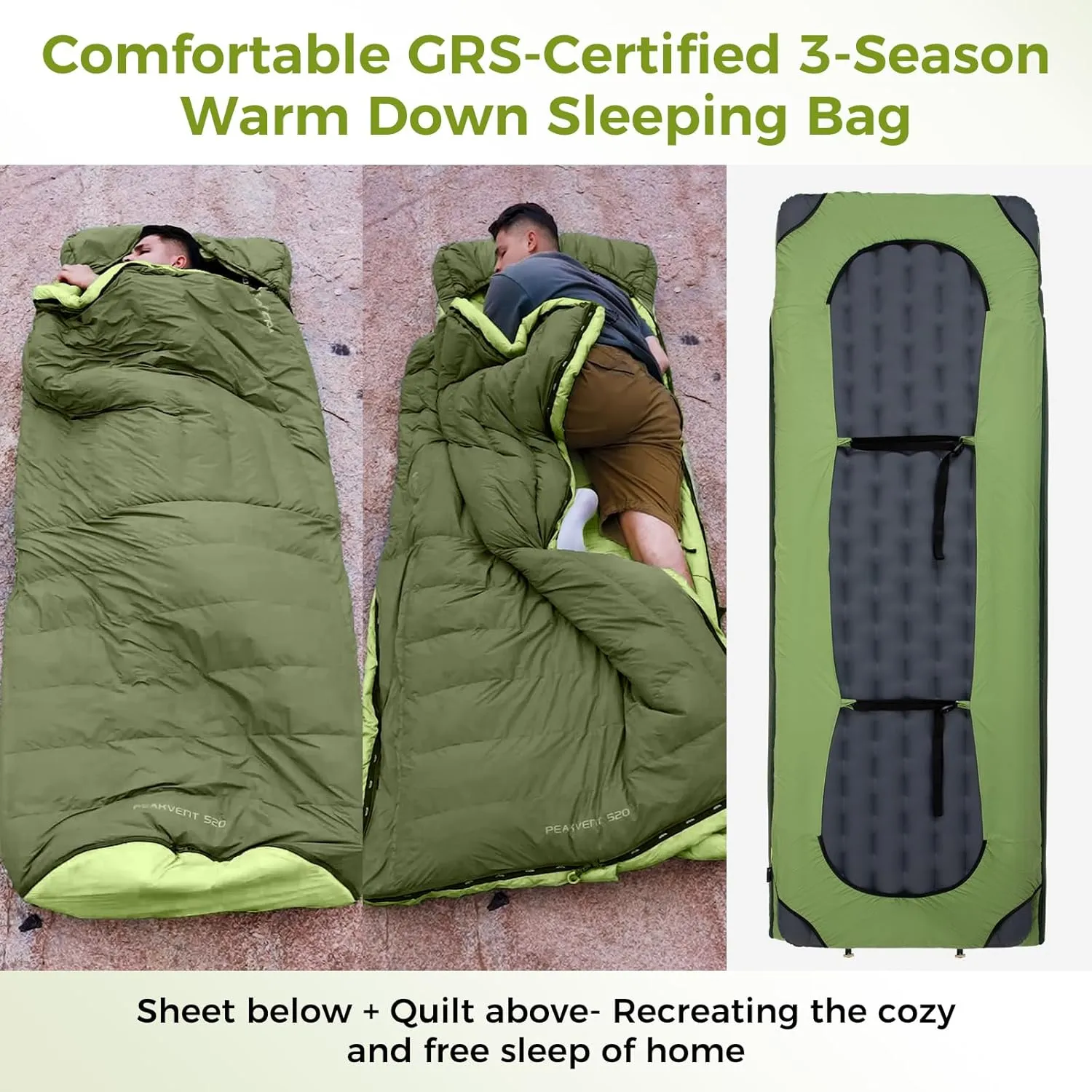 ATEPA Down Sleeping Bag, Recycled 650FP 0 Degree 40 Degree 4 Season Summer & Winter Compact Rectangle Lightweight Waterproof Wearable Sleeping Bag with Compression Sack for Camping Backpacking Hiking